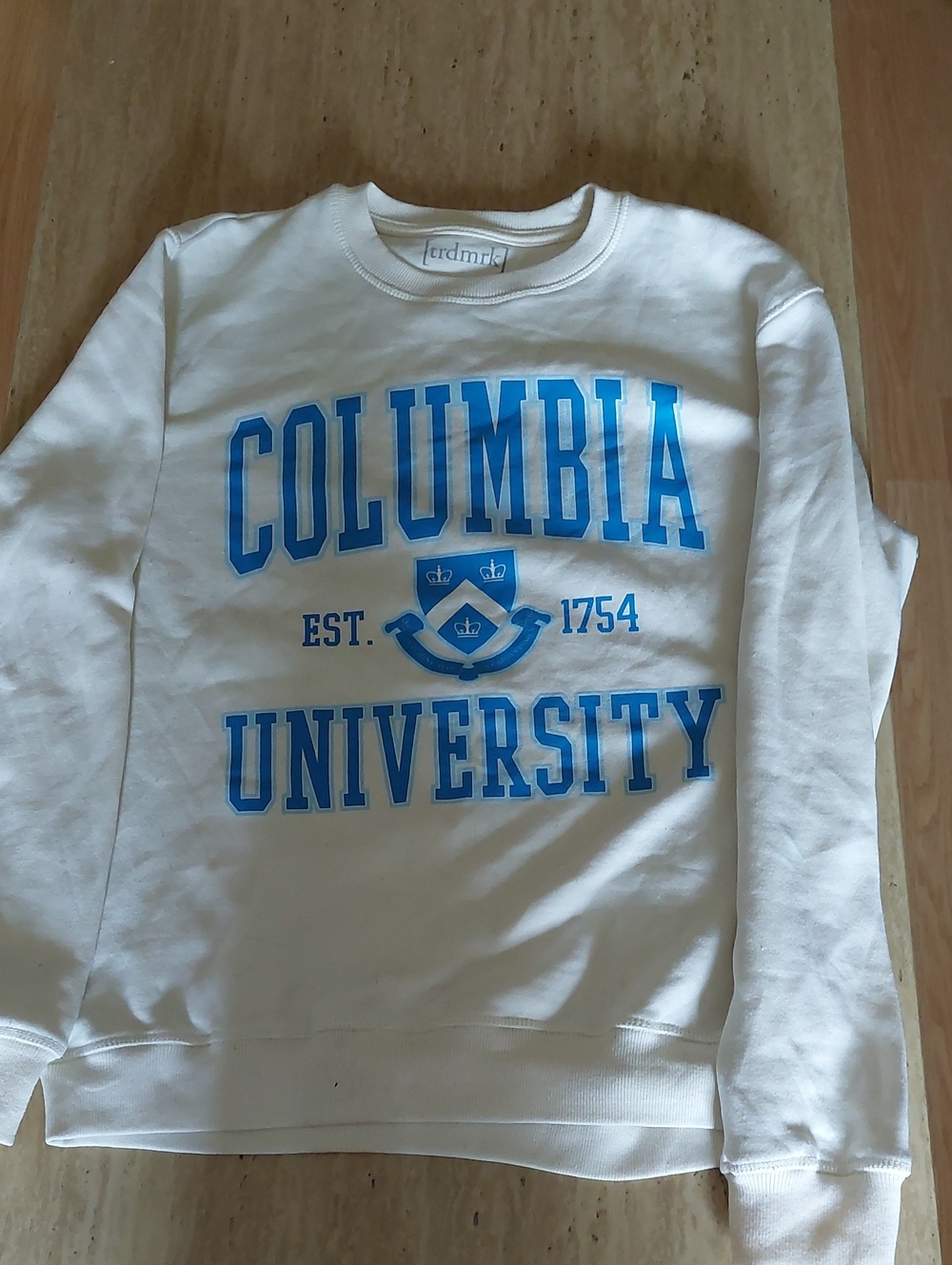 Columbia University White Crewneck Sweatshirt with Blue Print